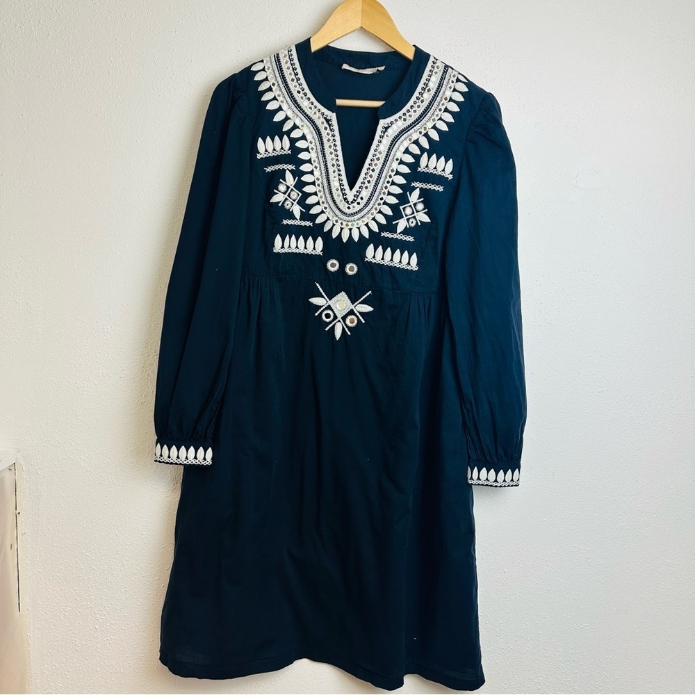 Tory Burch Keegan Embroidered Dress, Navy , Size 8